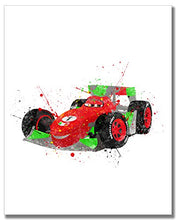 Load image into Gallery viewer, Cars Watercolor Prints - Set of 4 (8 inches x 10 inches) Wall Art Decor Kids Bedroom Photos Lightning McQueen Tow Mater Francesco Bernoulli Sheriff
