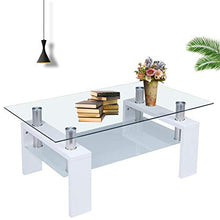 Load image into Gallery viewer, Coffee Table Glass Top, Modern Rectangle Coffee Table with Lower Shelf Wooden Legs Living Room Furniture US Stock (top Glass 6mm, White)