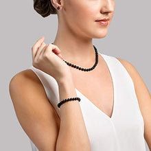 Load image into Gallery viewer, THE PEARL SOURCE 14K Gold 6-6.5mm Round Black Akoya Cultured Pearl Necklace, Bracelet & Earrings Set in 18" Princess Length for Women