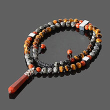 Load image into Gallery viewer, Crystal Healing Natural Stone Long Beaded Necklace for Men Red Jasper Tiger Eye Labradorite Hematite