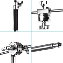 Load image into Gallery viewer, Neewer Pro 100% Stainless Steel Heavy Duty C Stand with Boom Arm - Max Height 11ft/331cm Photography Light Stand with 4ft/120cm Holding Arm, 2 Grip Head for Studio Monolight, Softbox, Reflector