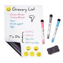 Load image into Gallery viewer, Prefer Green Magnetic Dry Eraser White Board Sheet for Kitchen Refrigerator with Stain Resistant Technology, Organizer & Planner Whiteboard 12” X 8”, Include 1 Eraser, 3 Markers & 6 Fridge Magnets