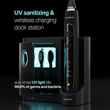 Load image into Gallery viewer, AquaSonic Black Series PRO – Ultra Whitening Toothbrush w UV Sanitizing Base – 4 Modes & Smart Timers – UV Sanitizing & Charging Travel Case – UltraSonic Electric Tooth Brush – 6 Proflex Brush Heads