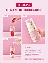 Load image into Gallery viewer, Portable Blender, 300W Rechargeable Personal Blender for Shakes and Smoothies, Mini Blender with Tritan Travel Cup for Sports, Travel, Gym, Home and Office, Pink