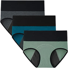 Load image into Gallery viewer, INNERSY Womens Menstrual Period Panties High Waist Cotton Postpartum Underwear 3 Pack(3X-Large, Lake Blue /Light Green /Heather Grey)