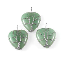 Load image into Gallery viewer, Top Plaza Natural Green Aventurine Healing Crystals Necklace Silver Tree of Life Wire Wrapped Heart Shape Stone Pendant for Womens Girls Ladies