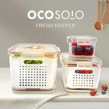 Load image into Gallery viewer, OCOSOLO Vegetable Storage Containers for Fridge, Produce Saver Containers Refrigerator Organizer Bins,BPA-Free Plastic Produce Keepers with Lid & Colander for Fruits, Salad, Lettuce, Berry (3 Pack)