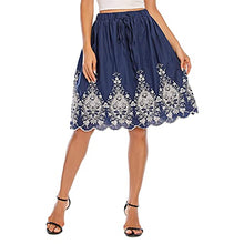 Load image into Gallery viewer, Love Welove Fashion Women's A-line Flared Embroidered Knee Length with Lining Knee Length Skirt (XL, Navy with White Embroidery)
