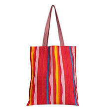 Load image into Gallery viewer, Canvas Tote Bags - Reusable Grocery Bag - Printed Cotton Shopping Bag - Eco Friendly Super Strong Reusable Washable Bags 19x16.5 Inches, 12.5 Inch Handle PINK YELLOW STRIPS