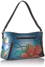 Load image into Gallery viewer, Anna by Anuschka Women's Wide Cross Body Satchel | Hand Painted Original Artwork | Zip-Top Organizer | Midnight Floral