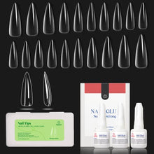 Load image into Gallery viewer, Beetles Medium Stiletto False Nails Tips 500Pcs &Nail Glue 3 pcs Clear Artificial False Nails Need Nail Glues for Acrylic Nail/Dip Powder Nails/Poly Nail Extension Gel Nail Art DIY Home