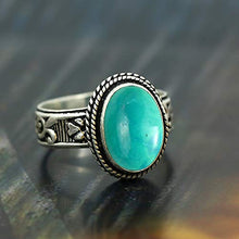 Load image into Gallery viewer, Turquoise Ring Size 11 925 Silver Overlay Vintage Style Handmade Solitaire Ring