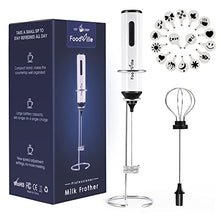 Load image into Gallery viewer, FoodVille MF05 Rechargeable Milk Frother USB Charging Handheld Foam Maker with Balloon Whisk, 16 Pcs Latte Art Templates, Stainless Steel Stand for Cappuccino, Latte, Protein Powder