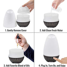 Load image into Gallery viewer, HealthSmart Essential Oil Diffuser, Cool Mist Humidifier and Aromatherapy Diffuser with 500ML Tank Ideal for Large Rooms, Adjustable Timer, Mist Mode and 7 LED Light Colors, White