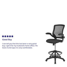 Load image into Gallery viewer, Flash Furniture Mid-Back Black Mesh Ergonomic Drafting Chair with Adjustable Foot Ring and Flip-Up Arms