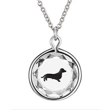 Load image into Gallery viewer, LovePendants 16-18" Pendant/Necklace in White Swarovski Crystal with Black Enameled Dachshund Engraving in Sterling Silver.