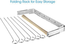 Load image into Gallery viewer, UNICOOK Heavy Duty Stainless Steel Barbecue Skewer Shish Kabob Set, 6pcs 13"L Skewer and Foldable Grill Rack Set, Durable and Reusable, Bonus of 50pcs 12.5"L Bamboo Skewers for Party and Cookout