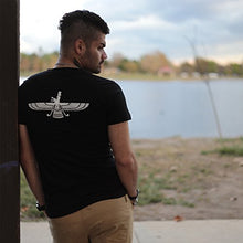 Load image into Gallery viewer, Asoodehdelan Men's Farvahar T-Shirt Iranian Persian Faravahar Farohar Shirt (Small, Black)