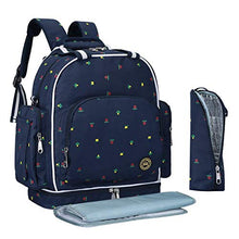 Load image into Gallery viewer, QIMIAOBABY Diaper Bag Smart Organizer Waterproof Travel Diaper Backpack Handbag with Changing Pad (Blue Flowers)