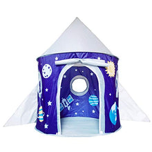 Load image into Gallery viewer, ULTECHNOVO Rocket Ship Tent Space Planet Themed Pretend Play Tent House Spaceship Tent Indoor and Outdoor for Kids Foldable Pop Up Star Play Tent Blue