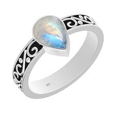 Load image into Gallery viewer, Moonstone Ring Boho Vintage Style Sterling Silver Pear Shape Solitaire Ring Size 10