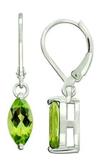 Load image into Gallery viewer, RB Gems Sterling Silver 925 Earrings GENUINE GEMS (LONDON BLUE TOPAZ, PERIDOT) 2 Cts, RHODIUM-PLATED Finish DANGLING Style (peridot)