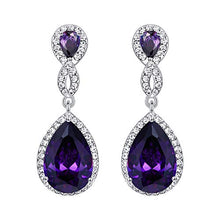 Load image into Gallery viewer, EVER FAITH Silver-Tone Austrian Crystal Zircon Wedding 8-Shaped Pierced Dangle Earrings Tanzanite Color
