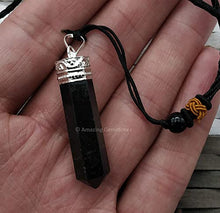 Load image into Gallery viewer, Nuummite Crystal Pencil Point Pendant Necklace with Adjustable Cord - Natural Healing Crystals and Stones for Men, Women and Kids