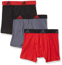 Load image into Gallery viewer, adidas Kids-Boy's Performance Boxer Briefs Underwear (3-Pack), Black/Scarlet/Onix, X-Large