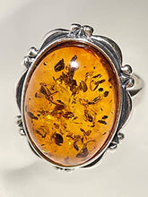 Load image into Gallery viewer, Natural Baltic Honey Amber And Sterling Silver Ring. Vintage Oval Amber Ring (6.5)