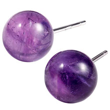 Load image into Gallery viewer, Jewever Genuine Amethyst Crystal Stud Earrings for Women 925 Sterling Silver Round 8mm Gift Jewelry