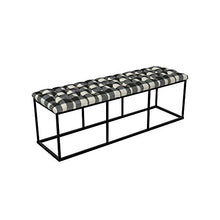 Load image into Gallery viewer, HomePop Upholstered Button Tufted Decorative Bench with Metal Base, Black and White Plaid