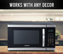Load image into Gallery viewer, Farberware Black FMO11AHTBSJ 1.1 Cu. Ft 1100-Watt Microwave Oven with Smart Sensor Cooking, Inverter Technology, ECO Mode and Blue LED Lighting, Black Stainless Steel