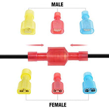 Load image into Gallery viewer, Amlits 100 PCS Nylon Spade Quick Disconnect Connectors Kit, Fully Insulated Male & Female Electrical Crimp Cold-Pressed Wire Terminals Assortment Kit