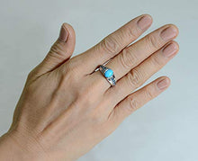Load image into Gallery viewer, RB Gems Sterling Silver 925 Ring GENUINE GEMSTONE Cabochon 8x6 mm, 2 Carats with Rhodium-Plated Finish (7, turquoise)