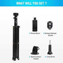 Load image into Gallery viewer, Selfie Stick Tripod 52 Inch Cell Phone Tripod Stand with Bluetooth Remote Smartphone for iPhone 11 Xs X 6 7 8, Android Cellphone Gopro Camera Mount Portable Monopod Feet Travel Lightweight