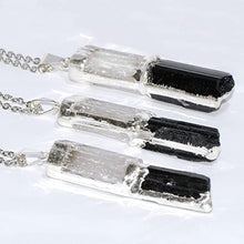 Load image into Gallery viewer, Black Tourmaline and Selenite Stacked Pendant Necklace Sterling Silver Chain - Handmade by mmCrystals™