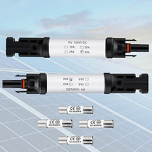 Load image into Gallery viewer, Pvfarosh 30A Solar Fuse Connector IP68 Waterproof 1000V in-line Fuse Holder 30A Male and Female Connector Waterproof in-Line Fuse Holder (Contains 4 fuses + 2 Solar Fuse Holders)