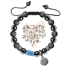 Load image into Gallery viewer, Karseer K Initial Charm Anti Anxiety Gemstone Beaded Bracelet with Pavé CZ Crystal Letter Hematite Magnetic Energy Balance Lava Rock Essential Oil Diffuser Bracelet for Women Men, Adjustable, Black