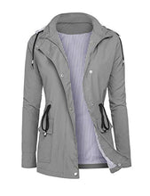 Load image into Gallery viewer, DOSWODE Raincoats Women Waterproof Rain Jackets Detachable Hooded Striped Lined Windbreaker for Women Grey M