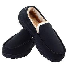 Load image into Gallery viewer, LseLom Moccasins Slippers for Men Memory Foam Indoor Outdoor No-Skid House Shoes Fleece Warm Bedroom Slippers Mens Moccasins Size 8 US Black
