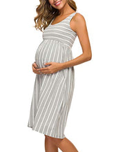 Load image into Gallery viewer, Ecavus Womens Maternity Tank Dress Stripe Color Block Sleeveless Knee Length for Baby Shower (S, Grey White Stripe)