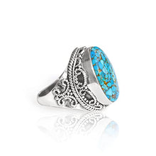 Load image into Gallery viewer, YoTreasure 15x20 mm Blue Copper Turquoise Ring 925 Sterling Silver Boho Rope Designed Gemstone Jewelry