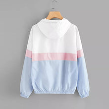 Load image into Gallery viewer, COOKI Women's Color Block Drawstring Hooded Windbreaker Jacket Lightweight Windbreaker Raincoat Hooded Waterproof Jacket Blue