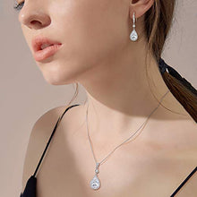 Load image into Gallery viewer, EleQueen 925 Sterling Silver Full Cubic Zirconia Teardrop Bridal Pendant Necklace Hook Dangle Earrings Sets