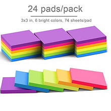 Load image into Gallery viewer, (24 Pack) Sticky Notes 3x3 in Post Bright Stickies Colorful Super Sticking Power Memo Pads, Strong Adhesive, 74 Sheets/pad