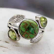 Load image into Gallery viewer, NOVICA Composite Green and Golden Turquoise .925 Sterling Silver Ring, Green Ivy'