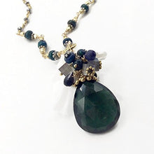 Load image into Gallery viewer, Emerald Aventurine Statement Pendant Necklace - Black Opal Labradorite Gemstone Clusters - Artisan Fine Jewelry Gifts - 19 Inch