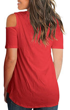 Load image into Gallery viewer, Cold Shoulder Tops for Women Plain Short Sleeve T Shirts V Neck Blouse Red XL