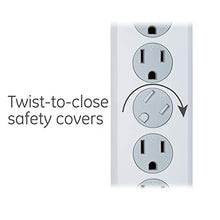 Load image into Gallery viewer, GE 6 Outlet Surge Protector, 10 Ft Extension Cord, Power Strip, 800 Joules, Flat Plug, Twist-to-Close Safety Covers, White, 14092